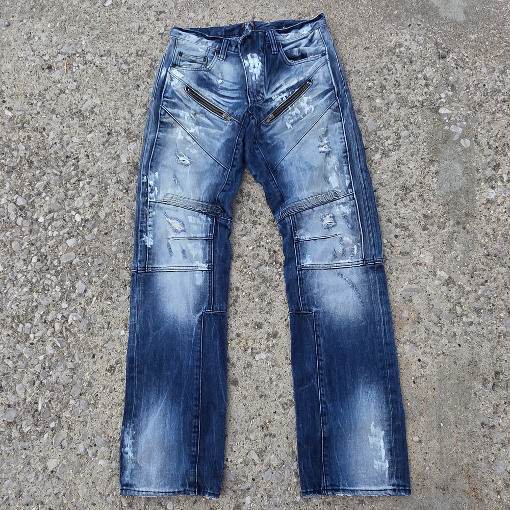 PRPS Jeans Mens 30 Blue Distressed Barracuda Straight Button Fly
